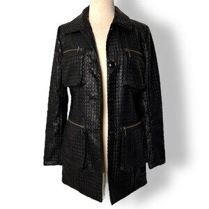 Filomena Hernandez Black Textured Jacket Button Coat Front Zippered Back Sz XS